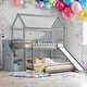 preview thumbnail 22 of 38, Friendly Design Twin Over Twin Bunk Bed with Two Drawers and Slide, House Bed with Slide