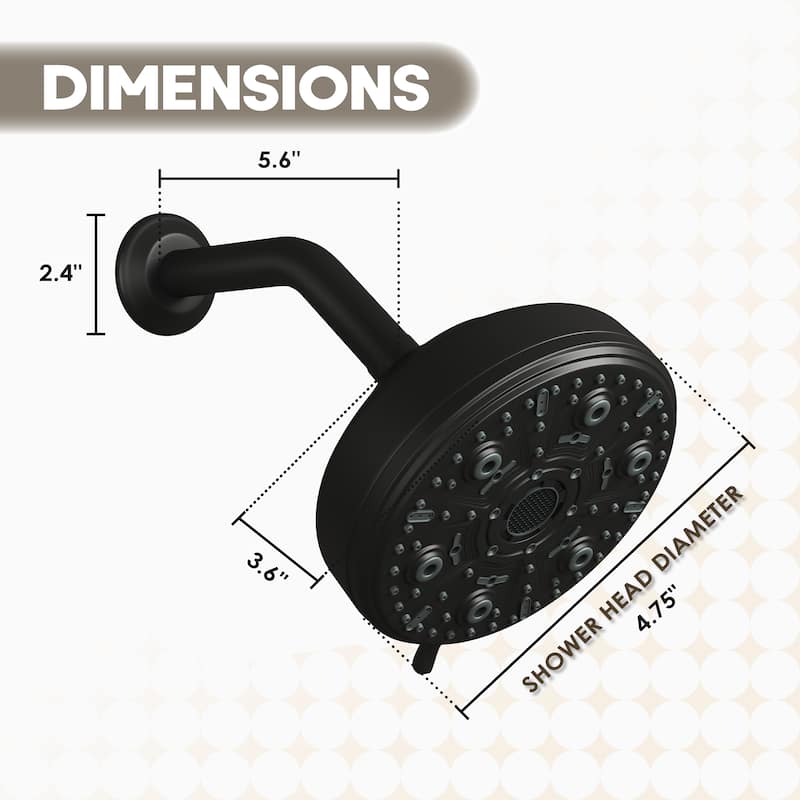 10-Spray Patterns 5 in. Wall Mount Rain Fixed Shower Head with Shower Arm and Flange