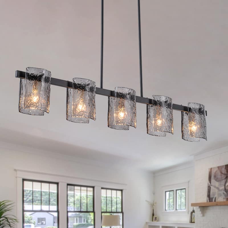 47.2" W 5-Light Modern industrial Linear Textured Smoke Glass Chandelier for Living/Dining Room - 47.2" W x 5.1" D x 7.5" H