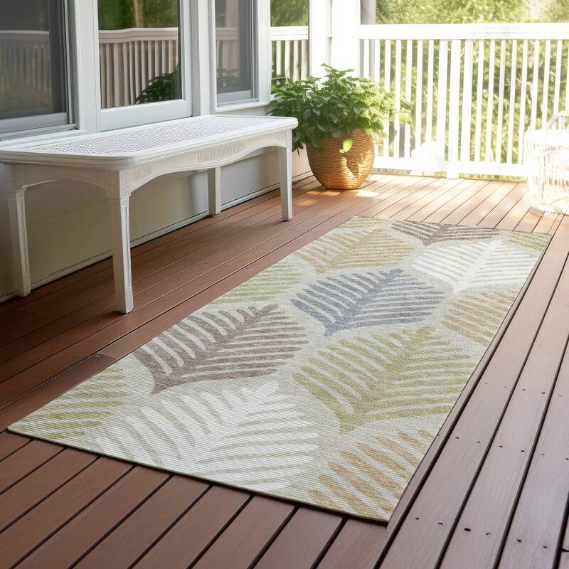 Machine Washable Indoor/ Outdoor Modern Fern Chantille Rug - Beige - 2'3" x 7'6"
