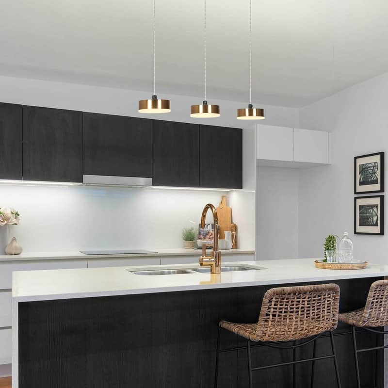 Modern 3-Light LED Black Gold Chandelier Linear Island Lights for Dining Room - 19.5" L x 4.3" W x 63" H