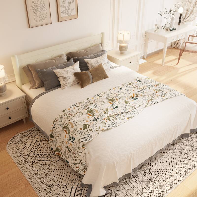 GDFStudio - Elara Wood Platform Bed Frame with Headboard and Wooden Slat Support