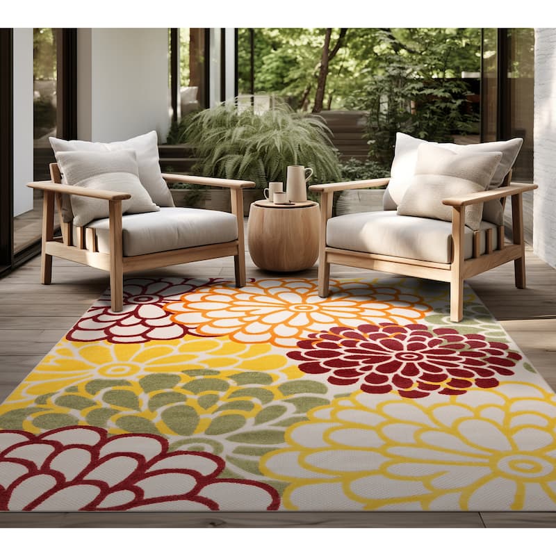 Origin Coastal Floral Indoor/Outdoor Area Rug - 7'11'' x 10'3'' - Red/Yellow
