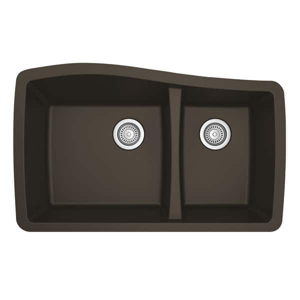 slide 2 of 52, Karran Undermount Quartz 60/40 Double Bowl Kitchen Sink Brown