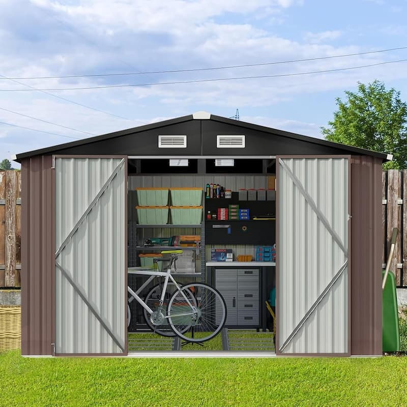 Outdoor Storage Shed with Lockable Doors and Air Vents for Garden