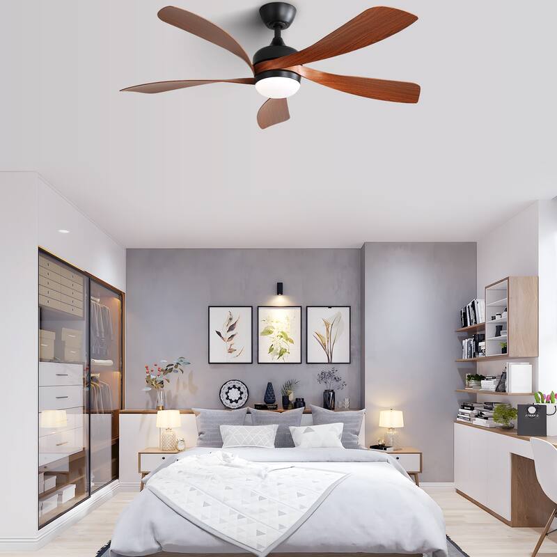 52 Inch Modern Ceiling Fan With 3 Color Dimmable Led Light 5 ABS Blades Remote Control Reversible DC Motor