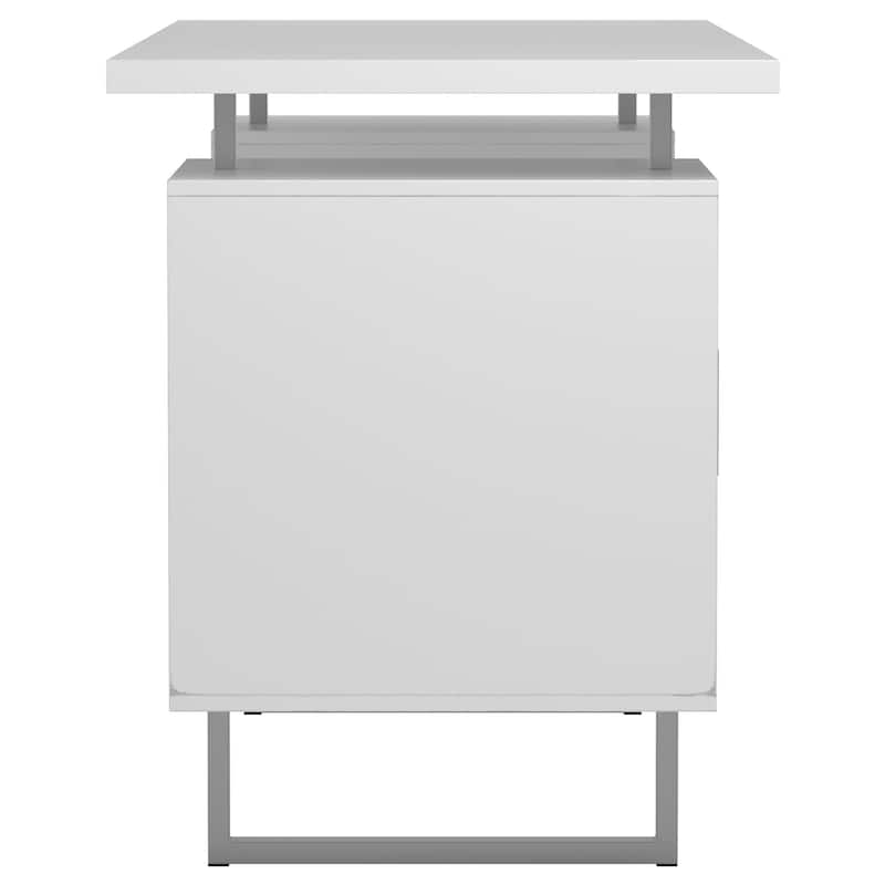 GDFStudio - Harper Modern High Gloss Computer Desk with Two Drawers, Sled Legs, and Efficient Storage Solutions