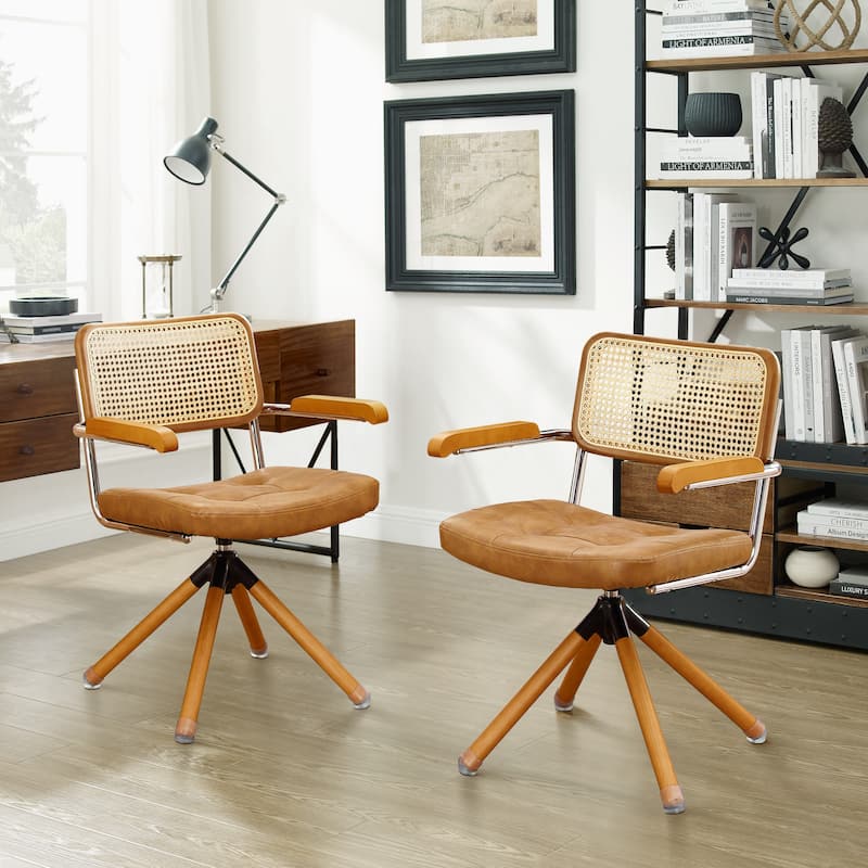 Art Leon Swivel Wood Home Office Desk Chair (Set of 2) - Brown