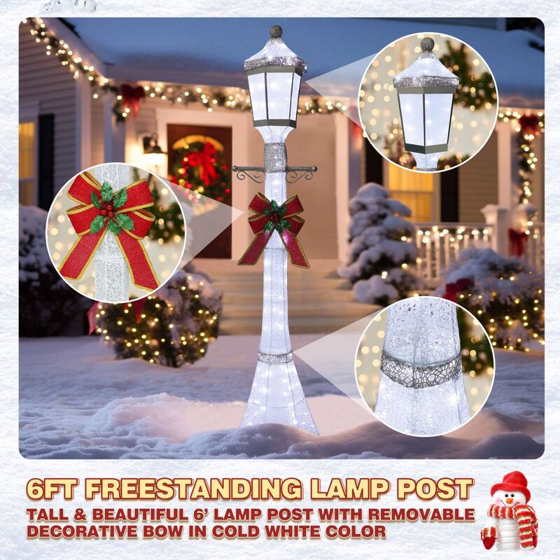VEIKOUS 3D Cool White LED Post Light, 6FT Christmas Holiday Yard Decoration with 120 LED Waterproof Lights