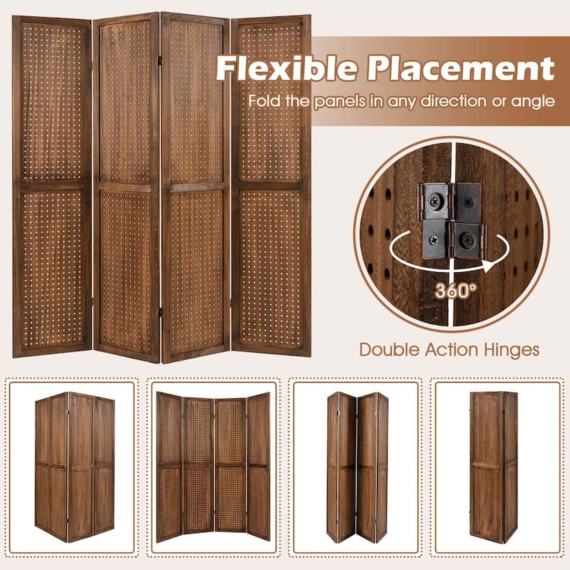 Costway 4/6 Panel Pegboard Display with 360° Metal Hinges Solid Wood
