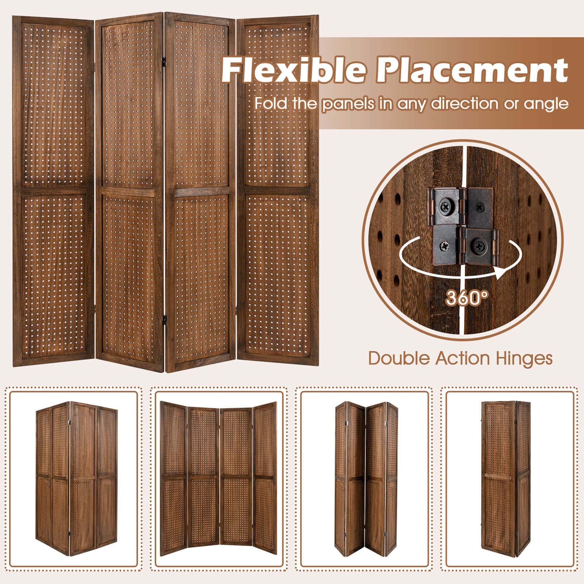 Costway 4/6 Panel Pegboard Display with 360° Metal Hinges