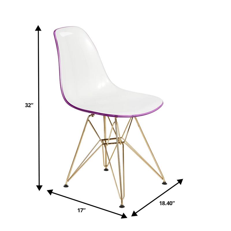 Cresco Modern Ergonomic Acrylic Dining Side Chair with Eiffel Design Base and Hand-Brushed Gold Metal Legs Set of 2