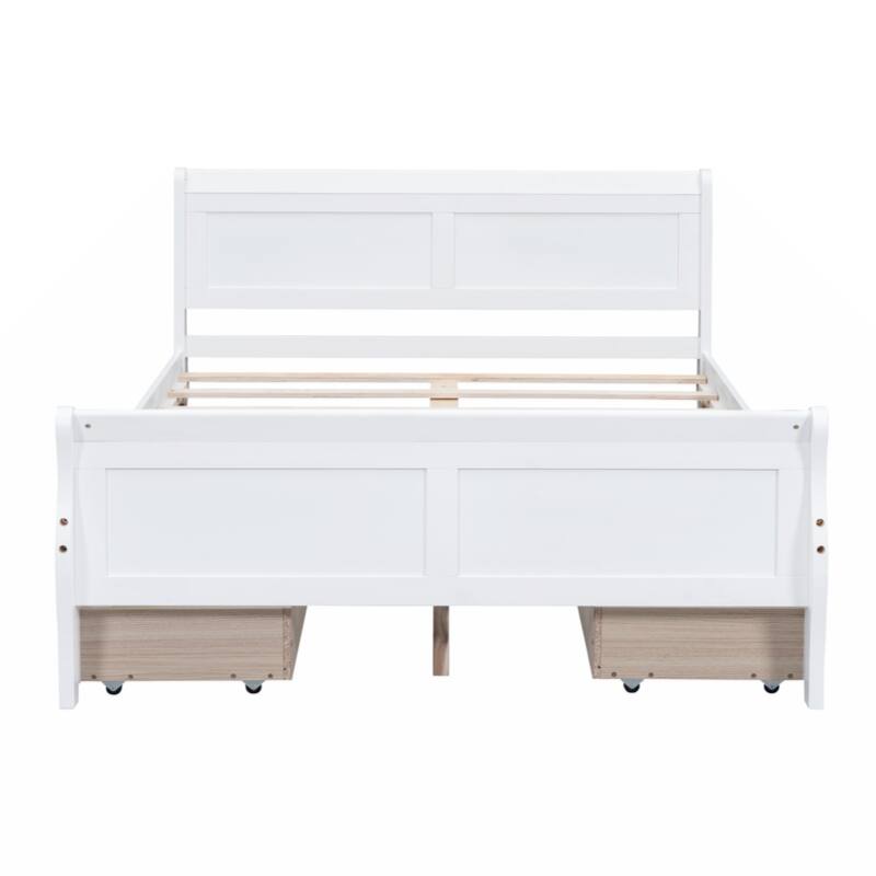 Full Size Wood Platform Bed with 4 Drawers and Streamlined Headboard & Footboard
