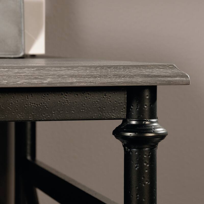 Engineered Wood Industrial L-Shaped Desk with Built-In Usb Ports And Grommet Holes, Brown