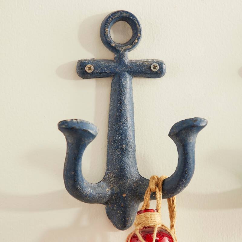 Cream Wood Handmade Distressed House 3 Hanger Wall Hook with Red Roof Accents and Hanging Rope - 5 x 4 x 9