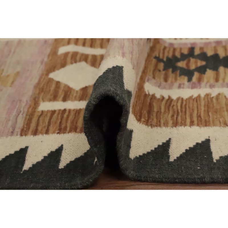 Hand Woven Oriental 100% Wool Carpet Southwestern Tribal Pink Kilim Area Rug - 9' 9'' X 6' 11''