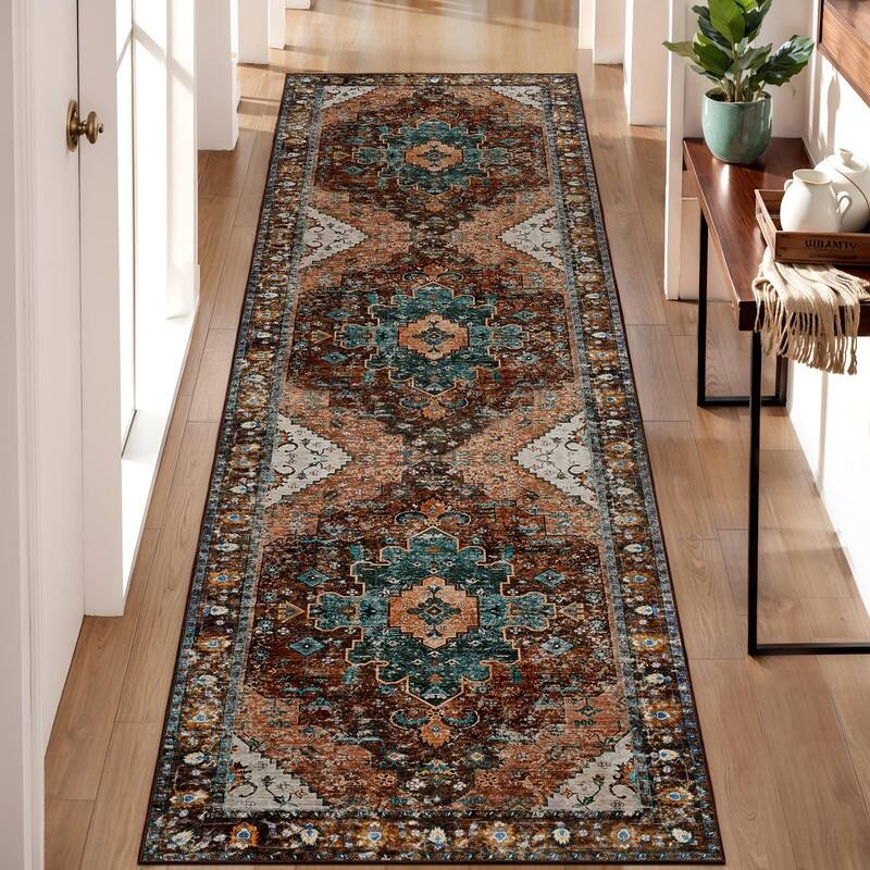 Washable Vintage Area Rug, Boho Rug, Ultra Soft Rugs for Entryway - 2.6' x 8' - Runner
