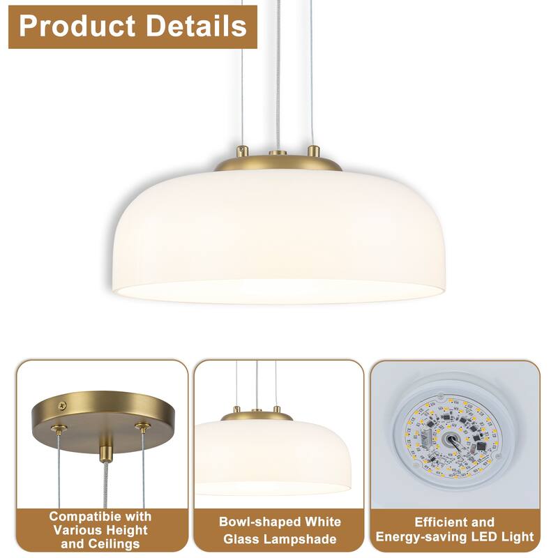 Single Light LED Pendant with Milky White Glass Shade Dimmable Modern