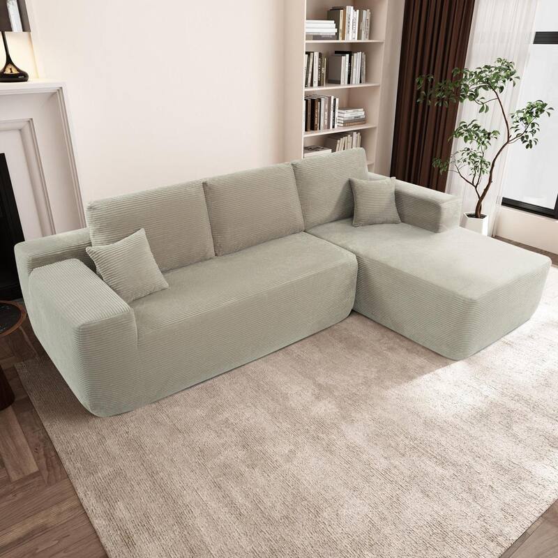 Modular Sectional Sofa with L-Shape Chaise Lounge, Corduroy Deep Seat Cloud Couch, Corner Upholstered Sofa with 2 Pillows - Camel