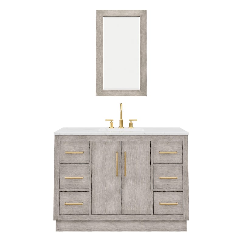 Hugo Carrara Marble Countertop Vanity with Mirror and Gooseneck Faucet - 48" - Gold Finish