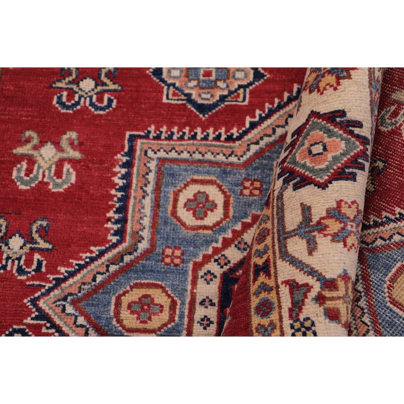Southwestern Kazak Reynaldo Red/Beige Wool Rug - 4'0'' x 5'5''