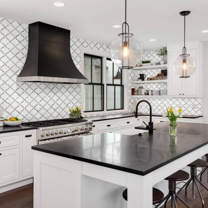 Tahitian Pearl 14in x 14.5in Glass Mosaic Backsplash Wall Tile