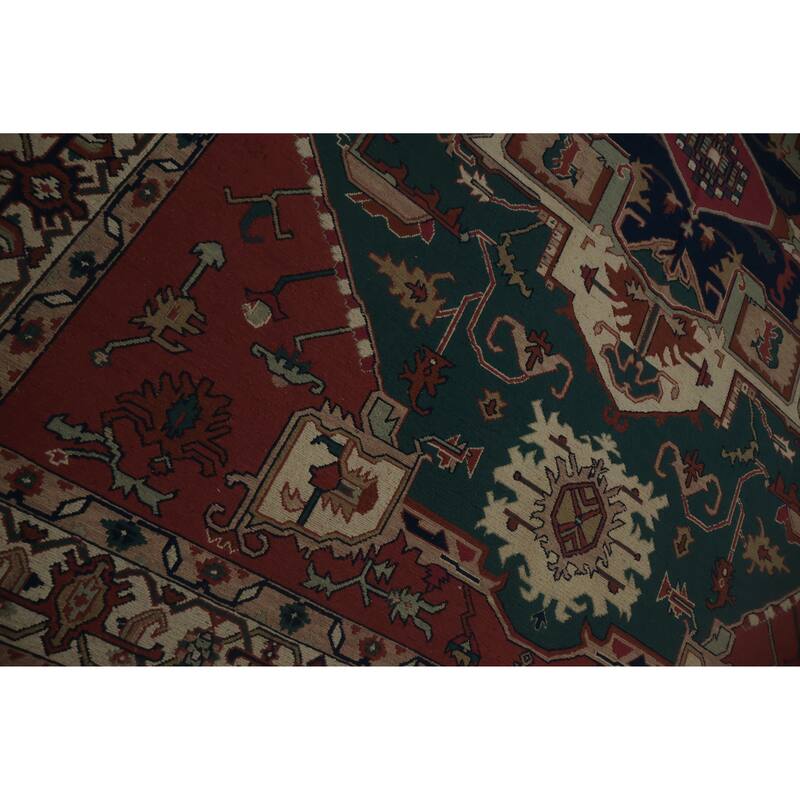 Hand Knotted Oriental 100% Wool Carpet Traditional Geometric Navy Blue & Blues Sumak Area Rug - 11' 11'' X 9' 0''