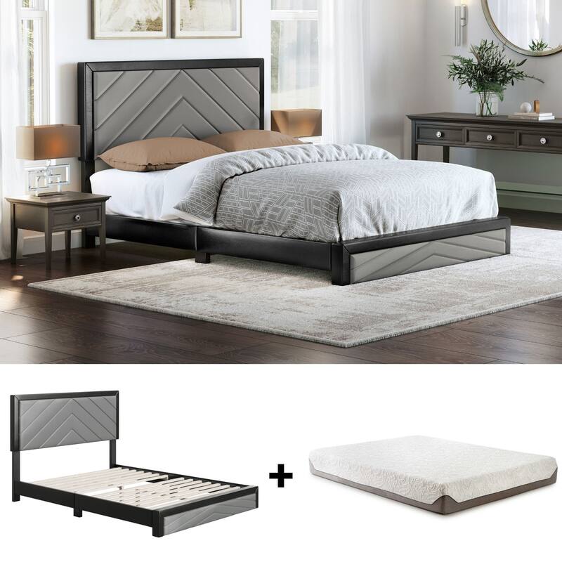 Modern Platform Bed and Mattress Bundle - Bed Frame with 8 in. Memory Foam Mattress Included by Boyd Sleep - Grey - Queen