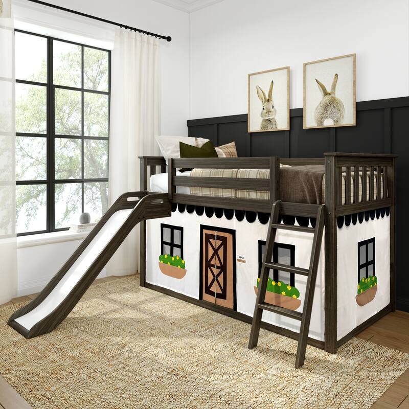 Max and Lily Classic Twin over Twin Low Bunk with Easy Slide and Curtain - Clay