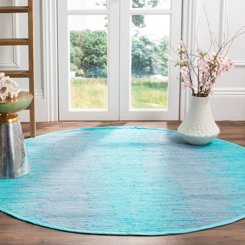 SAFAVIEH Handmade Flatweave Montauk Darcy Casual Cotton Rug - 6' Round - Turquoise