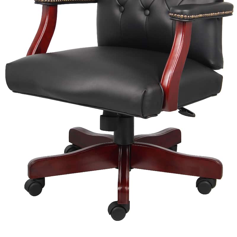 Yuzu Executive Armchair, Gas-Lift Spring-Tilt, Wood Base, Black Vinyl