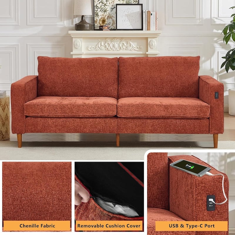 82.68'' Sofa for Living Room, Loveseat Sofa with USB/Type-C Port, Comfy Chenille Love Seat Couch with Removable Cover