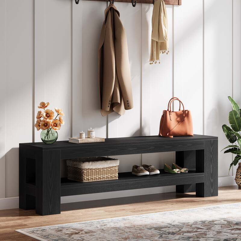 Wooden Entryway Bench with Storage Shelf, Console Shoe Bench, Hallway Kitchen End of Bed Accent Seat Storage Bench for Bedroom