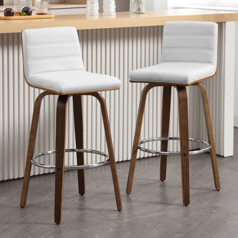 Faux Leather & Wood Swivel Bar Stools/ Counter Stool Set of 2