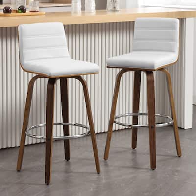 Faux Leather & Wood Swivel Bar Stools/ Counter Stool Set of 2