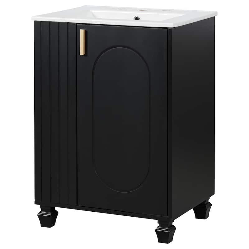 24" Bathroom Vanity with Sink, Bathroom Cabinet with Door Shelf, Side Open Storage, Solid Wood Frame,Soft Closing Door