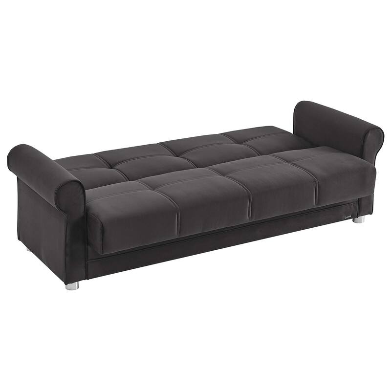 HomeRoots 89" Black Microfiber Convertible Futon Sleeper Sofa And Toss Pillows With Storage