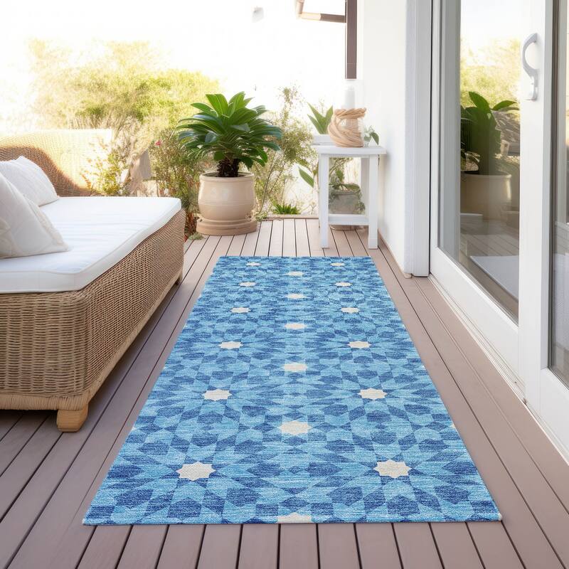 Machine Washable Indoor/ Outdoor Chantille Boho Morrocan Rug - Denim - 2'3" x 7'6"