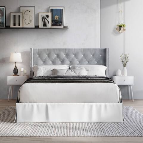 CraftPorch 3 Piece Bedroom Nightstands Set Wingback Tufted Bed