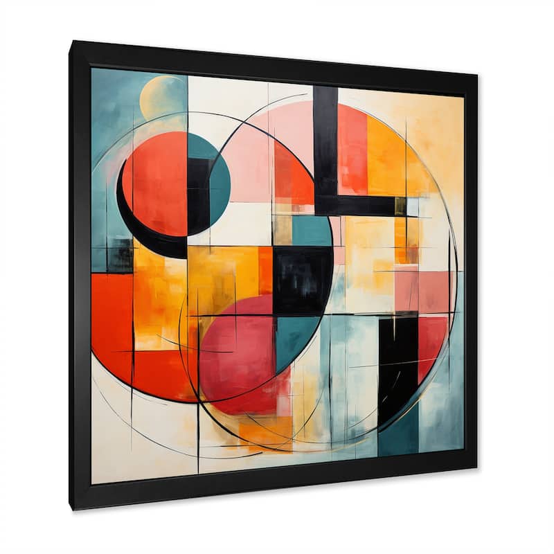 Designart "Blue Orange Mid Century Geometric Abstractions I" Mid-century Framed Canvas Wall Art