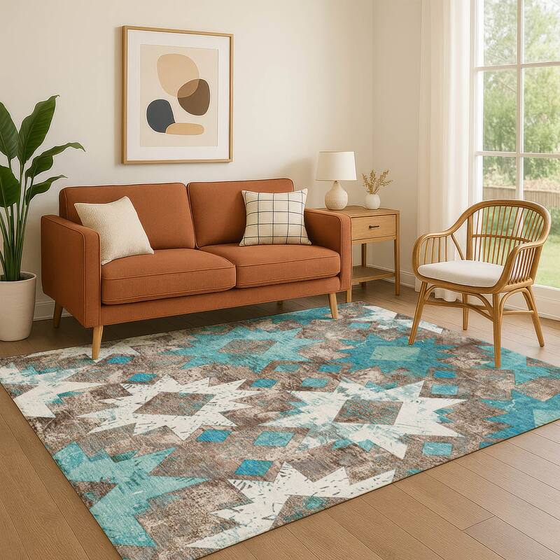 Premium Washable Super Soft Global Imprints Mayfield Rug - Teal - 9' x 12'