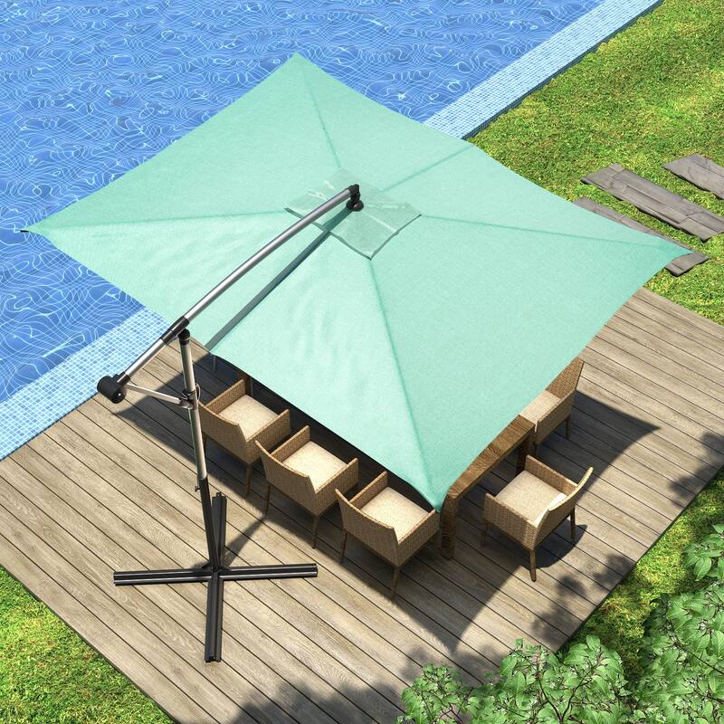 COSIEST 9 x 11.5 ft Cantilever Hanging Outdoor Umbrella w/360-degree Rotation