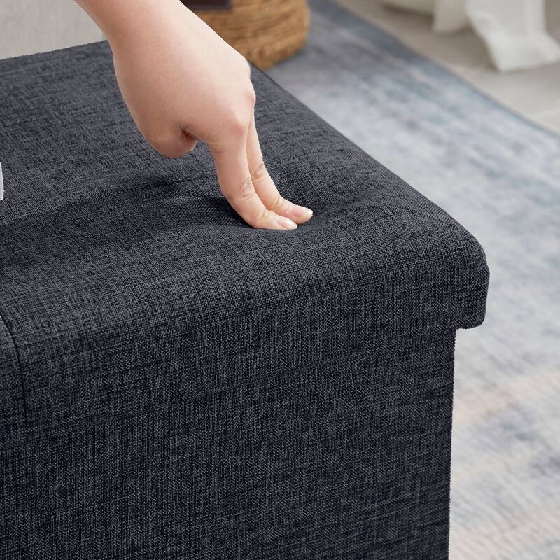 Foldable Tufted Linen Storage Ottoman Bench