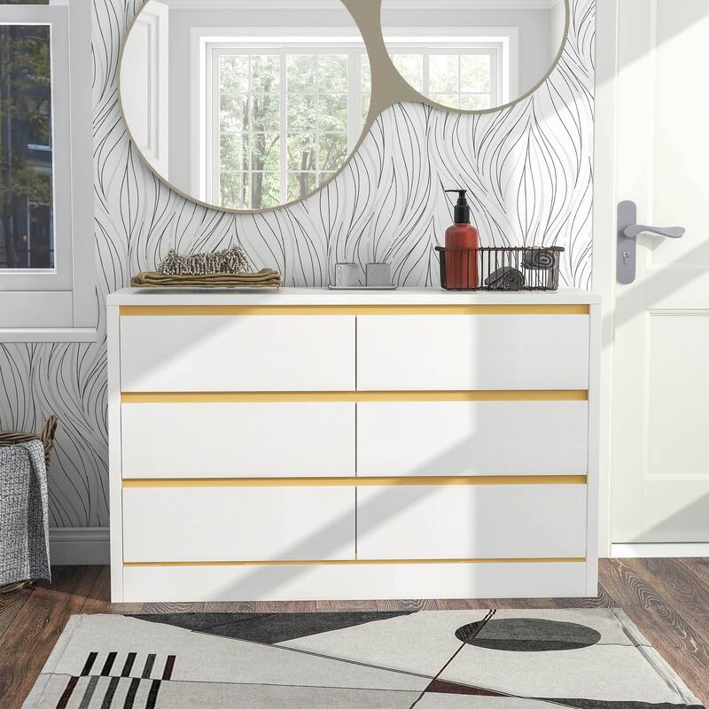 DH BASIC Mod Modern White 47-inch Wide 6-Drawer Double Dresser by Denhour