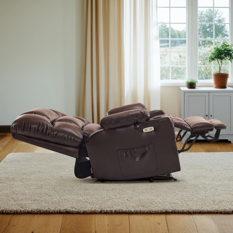 MCombo Large-Wide Lay Flat Dual Motor Power Lift Recliner Chair Sofa with Massage and Heat, Faux Leather R7688