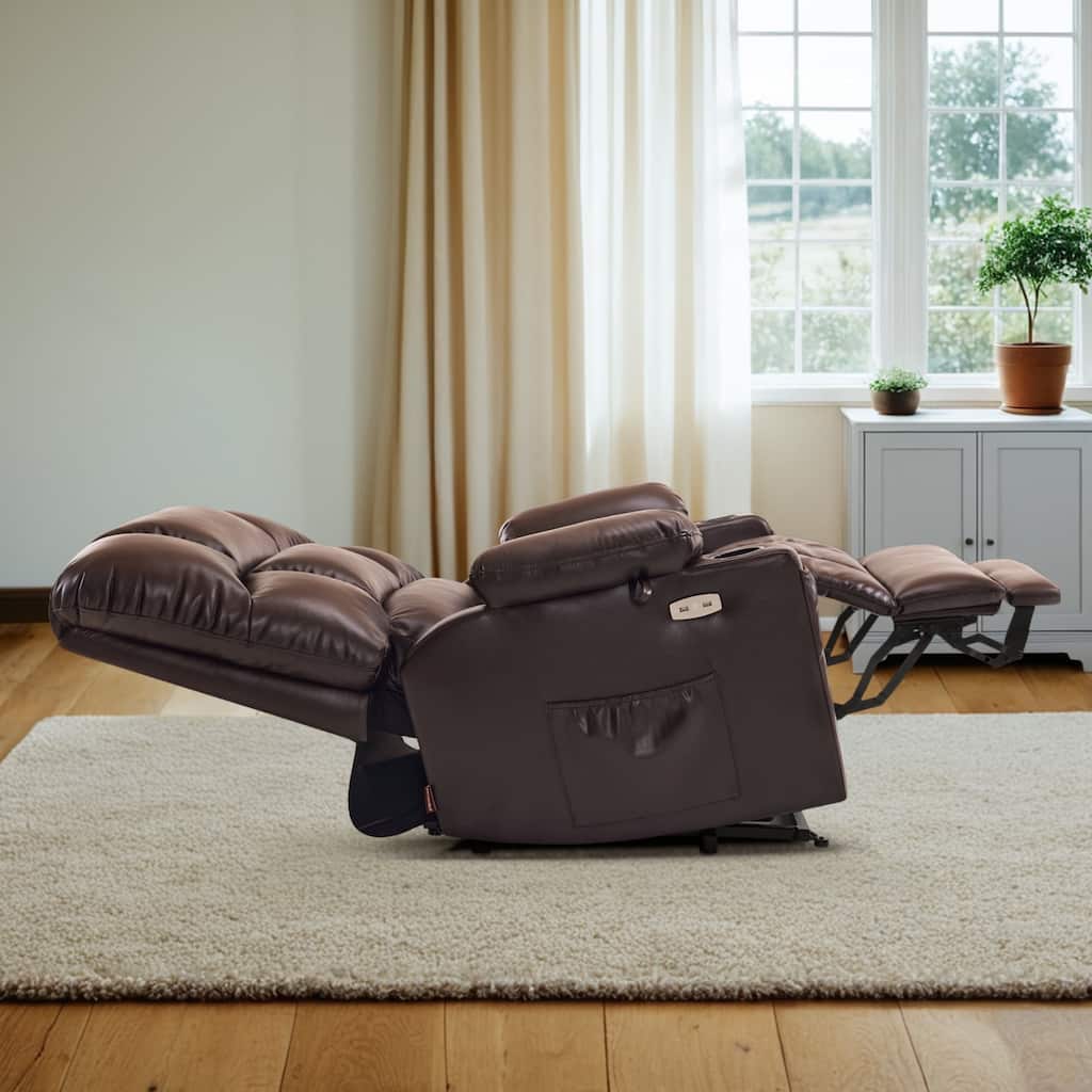 MCombo Large-Wide Lay Flat Dual Motor Power Lift Recliner Chair Sofa with Massage and Heat, Faux Leather R7688