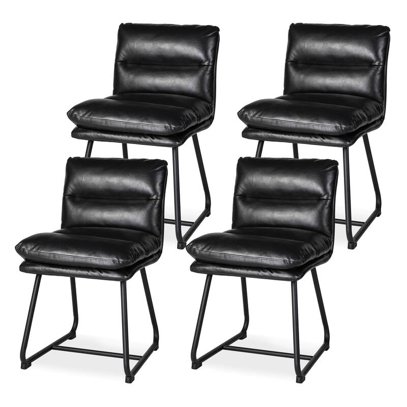 Glitzhome Set of 4 Modern Thick Soft Leatherette Metal Legs Bar Stools