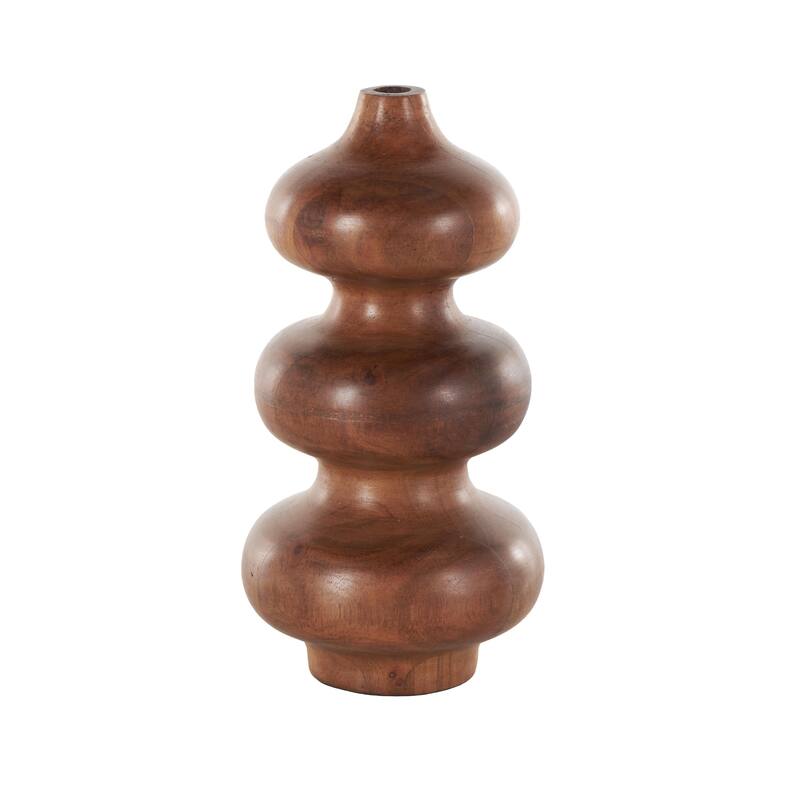 Brown Wood Bubble Geometric Decorative Vase with Natural Wood Grains