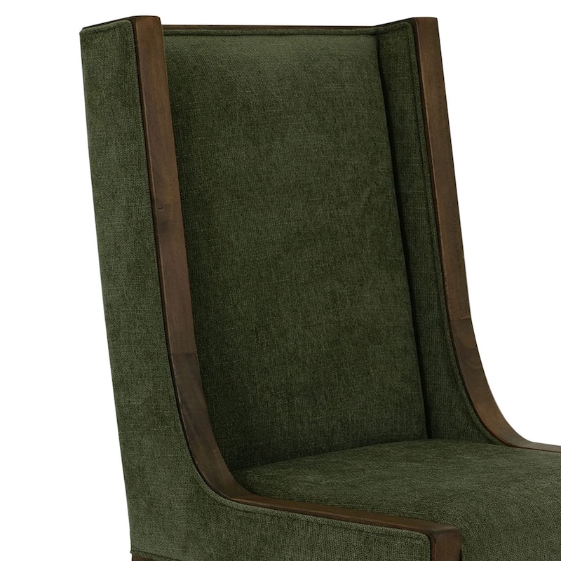 Okai Dining Chair Set of 2, Olive Green Polyester Wingback, Brown Wood