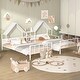 preview thumbnail 8 of 12, Double Twin Size Platform Bed with House-shaped Headboard, Metal Bed with a Built-in Nightstand, Space-saving Bed, Pink White